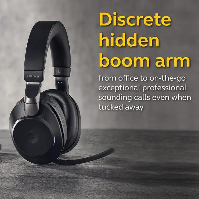 Alt view image 5 of 5 - Jabra Evolve2 85 UC Wireless Headphones with Link380c, Stereo, Black - Wireless Bluetooth Headset for Calls and Music, 37 Hours of Battery Life, Advanced Noise Cancelling Headphones