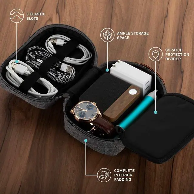 Alt view image 2 of 5 - UT Wire Pocket for Gadgets - Trifold Travel Case Organizer Pouch Padded for Electronics Accessories, Cables, Tech Gear in Grey