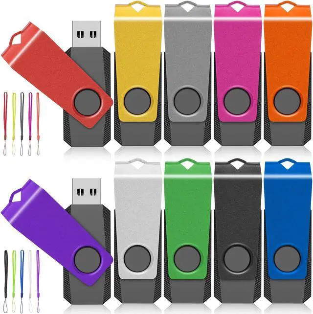 Main image of AGECASH USB Storage Flash Drive 64GB Bulk 10 Pack, USB Drive 2.0 Thumb Drive Pendrive 64GB USB Memory Stick Jump Drive Zip Drive USB Key with 10PCS Lanyard, USB Flashdrive for School, Office -Mixcolor