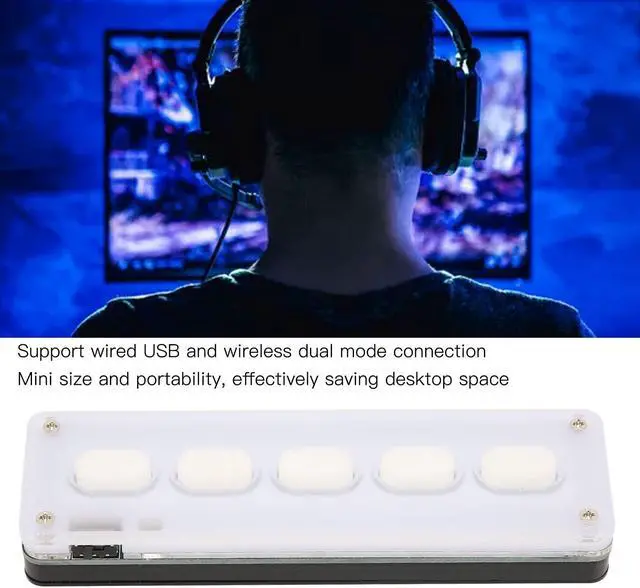 Alt view image 4 of 5 - ASHATA 5 Keys Programmable Keypad, USB Wired Bluetooth Dual Mode Mini Silicone Mute DIY Programmable Gaming Keyboard for Office Music Industrial Control, Laboratory, etc(White)