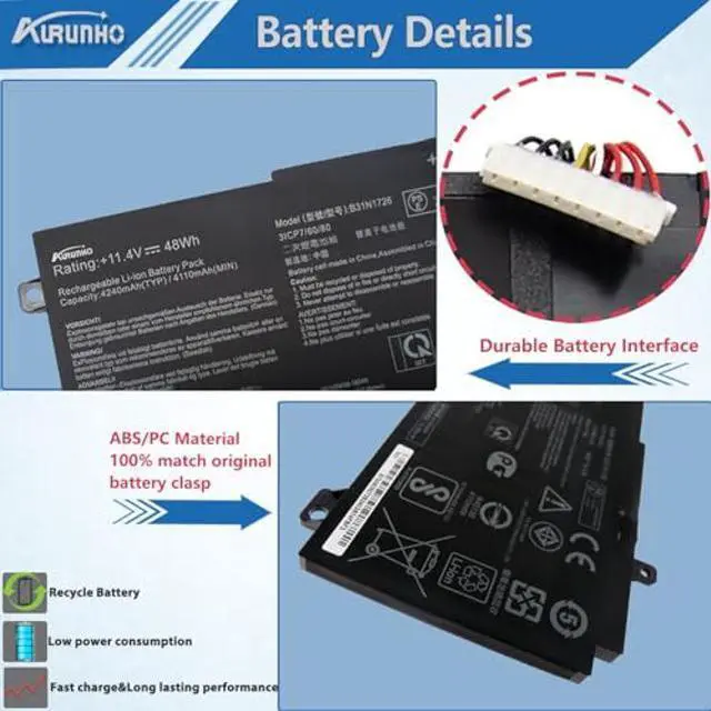 Alt view image 3 of 5 - AURUNHO B31N1726 48Wh Laptop Battery Replacement for ASUS TUF Gaming A15 FA506 FA506IU FA706II A17 FA706II FX504 FX505 FX80 FX80G FX80GD FX80GE FX80GM FX86 FX86FE FX86FM series B31BN91 B31N1726-1