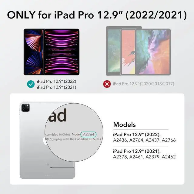 Alt view image 2 of 5 - ESR for iPad Pro 12.9 Inch Case (2022/2021), iPad Pro 12.9 Case 6th/5th Generation with Pencil Holder, Detachable Magnetic Cover, Vertical Stand, Auto Wake/Sleep, Rebound 360 Series, Navy Blue