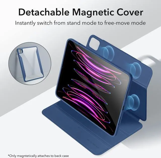 Alt view image 3 of 5 - ESR for iPad Pro 12.9 Inch Case (2022/2021), iPad Pro 12.9 Case 6th/5th Generation with Pencil Holder, Detachable Magnetic Cover, Vertical Stand, Auto Wake/Sleep, Rebound 360 Series, Navy Blue