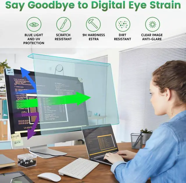 Alt view image 2 of 5 - F FORITO 23-24 inch Blue Light Blocking Hanging Screen Protector Panel, Eye Protection Anti Blue Light Acrylic Filter for 23, 23.6, 23.8, 24" Diagonal Widescreen LED LCD PC Monitor