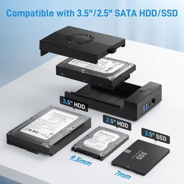 Alt view image 4 of 5 - FIDECO Hard Drive Enclosure, USB 3.0 to SATA Hard Drive Docking Station for 3.5 or 2.5 inch SATA HDD SSD with Cooling Fan, 12V Power Adapter Included, Support UASP