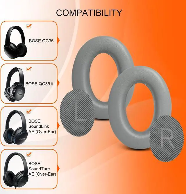 Alt view image 2 of 5 - GEVO Replacement Earpads Cushions for Bose QuietComfort 35 & QC35ii Over-Ear Headphones, Pads also Fit for Bose SoundLink/SoundTrue Around-Ear Cushion, Soft & Softer Sheepskin Leather (Sliver)