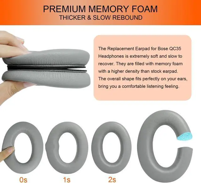 Alt view image 4 of 5 - GEVO Replacement Earpads Cushions for Bose QuietComfort 35 & QC35ii Over-Ear Headphones, Pads also Fit for Bose SoundLink/SoundTrue Around-Ear Cushion, Soft & Softer Sheepskin Leather (Sliver)