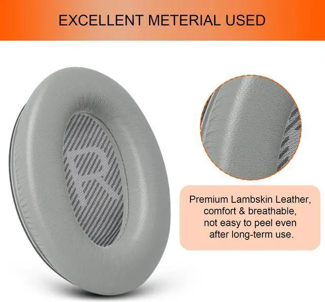 Alt view image 3 of 5 - GEVO Replacement Earpads Cushions for Bose QuietComfort 35 & QC35ii Over-Ear Headphones, Pads also Fit for Bose SoundLink/SoundTrue Around-Ear Cushion, Soft & Softer Sheepskin Leather (Sliver)