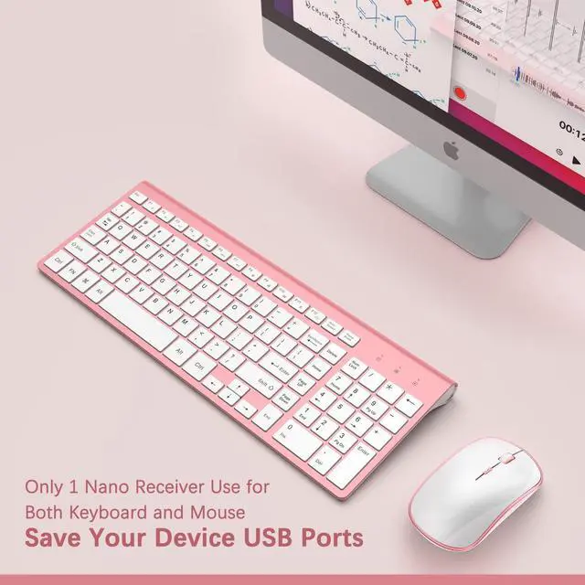 Alt view image 2 of 5 - J JOYACCESS Ergonomic Wireless Keyboard Mouse Combo, Pink Mouse and Keyboard Combo, Typewriter Keyboard Wireless, Portable Wireless Keyboard for Computer/Laptop/Windows/Mac