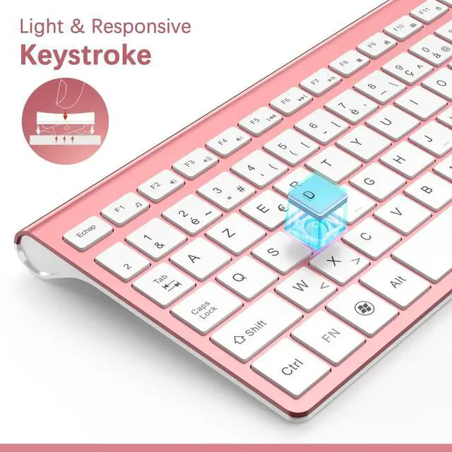 Alt view image 5 of 5 - J JOYACCESS Ergonomic Wireless Keyboard Mouse Combo, Pink Mouse and Keyboard Combo, Typewriter Keyboard Wireless, Portable Wireless Keyboard for Computer/Laptop/Windows/Mac