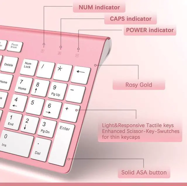Alt view image 3 of 5 - J JOYACCESS Ergonomic Wireless Keyboard Mouse Combo, Pink Mouse and Keyboard Combo, Typewriter Keyboard Wireless, Portable Wireless Keyboard for Computer/Laptop/Windows/Mac