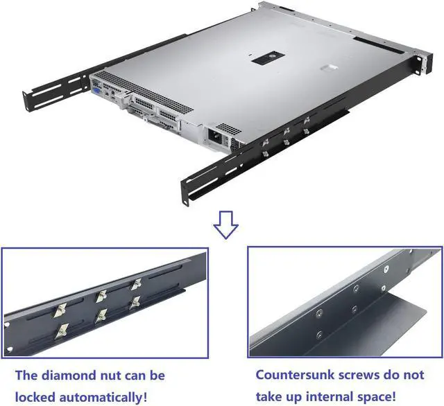 Alt view image 2 of 5 - JINGCHENGMEI 1U Universal 4-Post Rack Mount Server Shelf Rails for Dell Compaq HP IBM APC - 16.5-29.5 Inches Adjustable Depth-110 lbs Capacity (16.5-29.5" Rails)