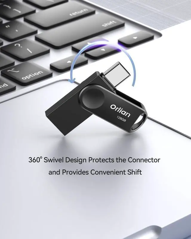 Alt view image 3 of 4 - Orlian 128GB 2-Pack USB C Flash Drive, Dual Drive USB 3.0 and Type C Thumb Drive Up to 110MB/s Read Metal Waterproof Portable for PC Laptop Tablet Android Smartphone iPhone 15 and More, Black