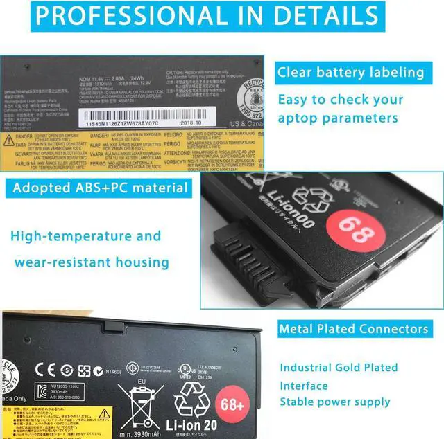 Alt view image 3 of 5 - OUWEE 45N1126 45N1775 45N1127 Laptop Battery Compatible with Lenovo ThinkPad A275 X240 X250 X260 X270 T440 T450 T460 T470P L450 L460 T550 T560 W550 P50S Series 45N1124 45N1136 45N1738 45N1777 68 24Wh