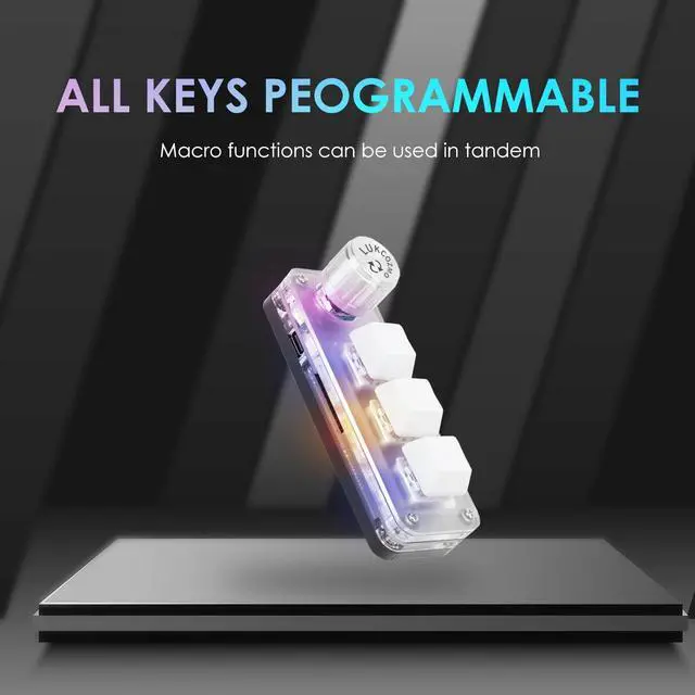 Alt view image 2 of 5 - LUKCOZMO Macro Pad Macro Keyboard Programmable Keypad Customized 3-Key Mini Mechanical Gaming Keyboard, One Handed Keyboard RGB LED Backlit OSU Multifunctional Macropad wtih Knob Type C 1m Cable