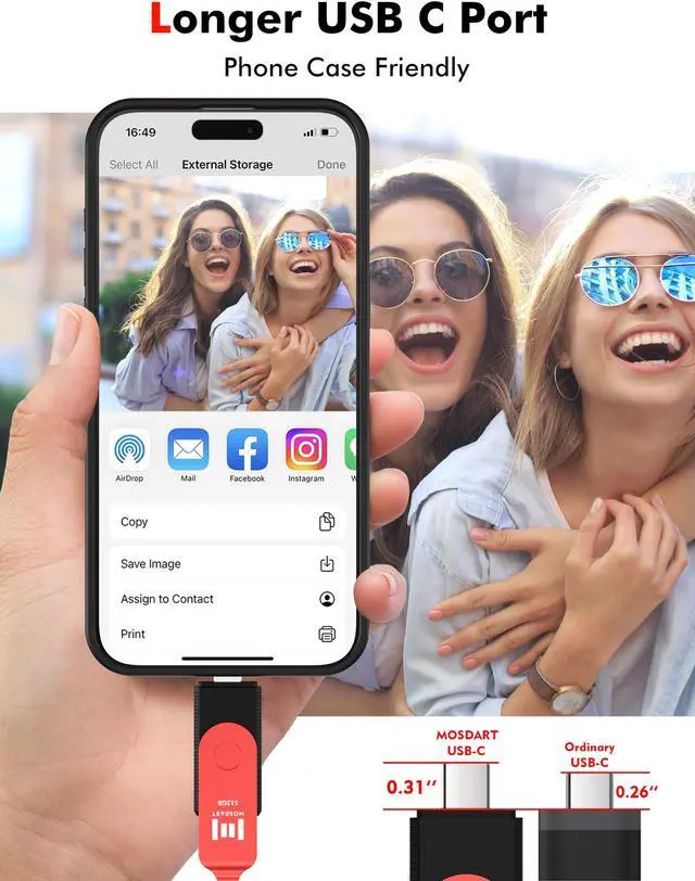 Alt view image 2 of 5 - MOSDART 512GB USB C Dual Flash Drive Speed Up to 150MB/s with Keychain - 2 in 1 OTG USB3.1 Type-C Thumb Drive Memory Stick for USB-C Android Phones, iPhone 15, MacBook, iPad, Computers, etc. Red