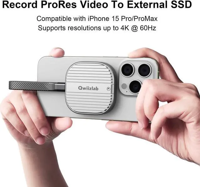 Alt view image 3 of 5 - QWIIZLAB Magnetic M.2 NVMe SSD Enclosure with Magsafe for iPhone 15 Pro Max ProRes, 10Gbps USB 3.2 Type-C, Fits 2230 M-Key up to 2TB, Supports PCIe UASP, Rugged Aluminum Chassis (Gray)