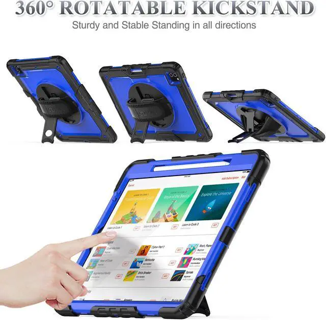 Alt view image 4 of 5 - SEYMAC stock Case for iPad Pro 12.9'' 2022/2021/2020/2018 with Screen Protector 360 Rotating Stand Hand Strap, Drop-Proof Case for iPad Pro 12.9''(6th/5th/4th/3rd Generation), Blue/Black