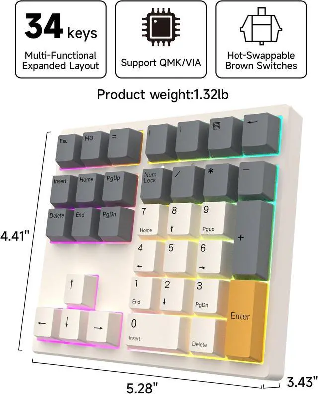 Alt view image 2 of 5 - SIKAI CASE 34 Key Mechanical Numpad, Wired Hot Swappable Programmable Number Pad Keyboard USB C 34 Key Numpad for Laptop Edit/PS/Gaming/Data Entry, VIA Support Number Pad for Win, Macbook, PC(RGB)