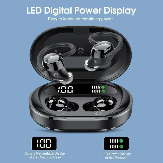 Alt view image 2 of 5 - Wireless Earbuds, 2023 New Ultralight Sport Bluetooth 5.3 Headphones In Ear with LED Display, Built-in Mic Earphones, IPX7 Waterproof Wireless Headphones with Earhooks for Gym Workout (Black)