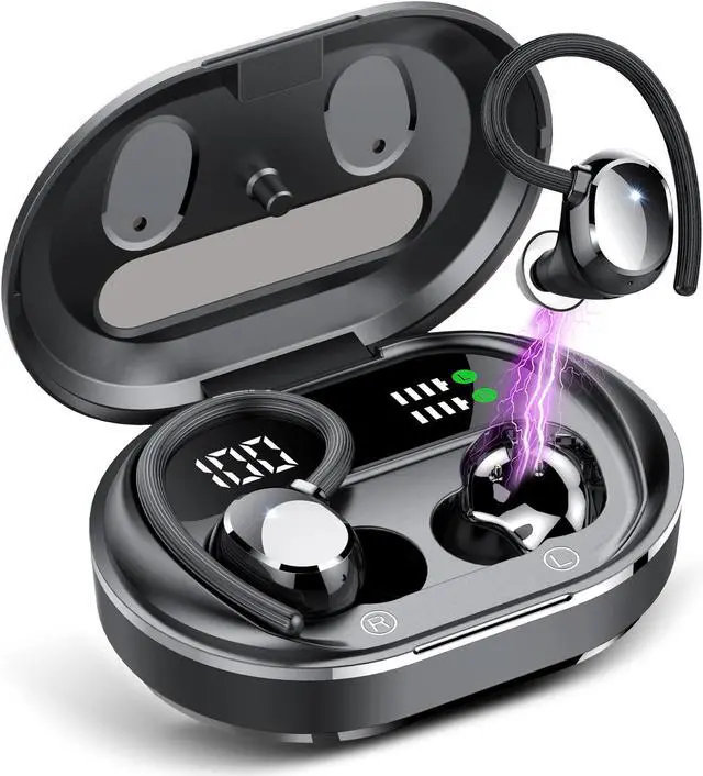 Main image of Wireless Earbuds, 2023 New Ultralight Sport Bluetooth 5.3 Headphones In Ear with LED Display, Built-in Mic Earphones, IPX7 Waterproof Wireless Headphones with Earhooks for Gym Workout (Black)