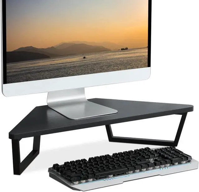 Main image of TEAMIX 26 inch Triangle Monitor Stand Riser, Desktop Corner Shelf with Metal Leg Wood Computer Stand with Storage Laptop Riser Office Organization