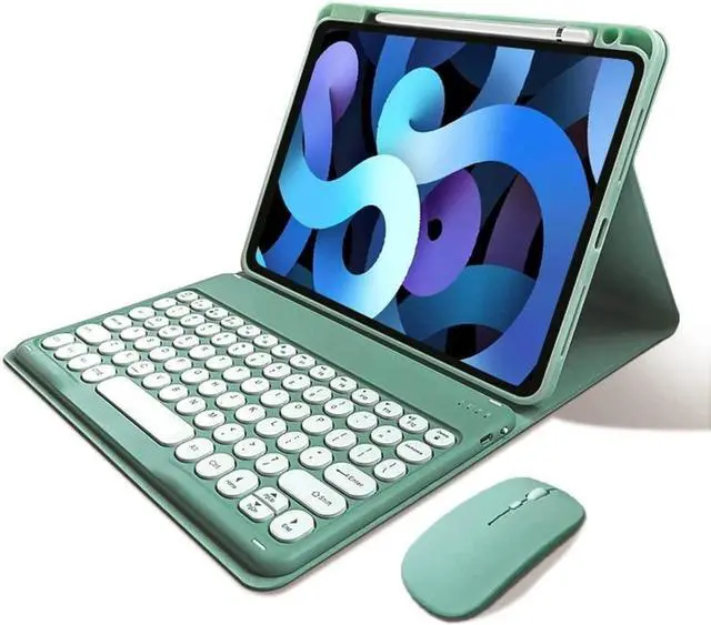 Main image of kaitesi Keyboard Case Mouse for iPad Air 11 inch M2/ iPad Air 5th 4th Generation 10.9"/ iPad Pro 11 4th/3rd/2nd/1st Generation Cute Round Keys Detachable Keyboard (Dark Green)