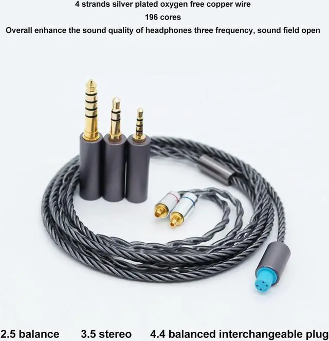 Alt view image 2 of 5 - WOOXGEHM Upgraded Earphone Cable, 4-Core Pure Copper Silver-Plated Replacement Earphone Cable with Interchangeable 2.5mm/3.5mm/4.4mm Plug for IE300 IE600 IE900 SE425 UE900 T100 W40