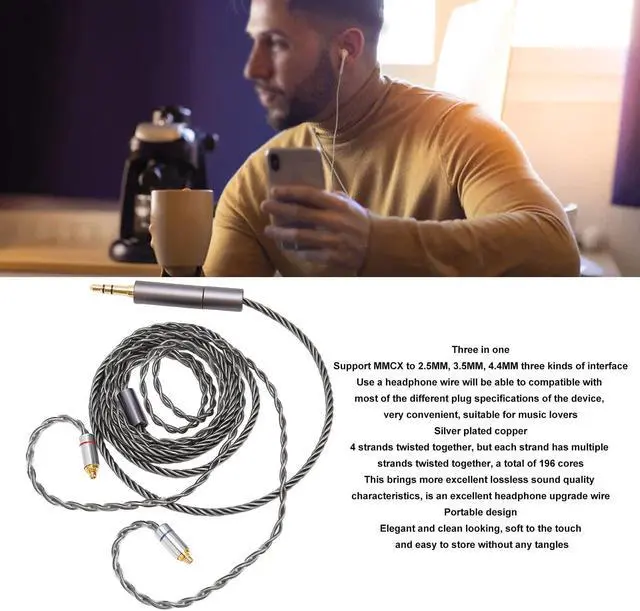 Alt view image 4 of 5 - WOOXGEHM Upgraded Earphone Cable, 4-Core Pure Copper Silver-Plated Replacement Earphone Cable with Interchangeable 2.5mm/3.5mm/4.4mm Plug for IE300 IE600 IE900 SE425 UE900 T100 W40