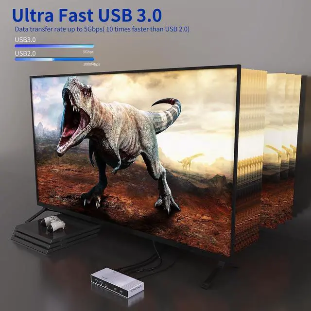 Alt view image 5 of 5 - Yinker 8K HDMI KVM Switch 2 Port, 8K@60Hz HDMI 2.1 KVM Switch for 2 Computers 1 Monitor 4 USB3.0 Hubs, Supports 4K@120Hz, 2K@144Hz, 1080P@240Hz (2 USB 3.0 Cable Included)