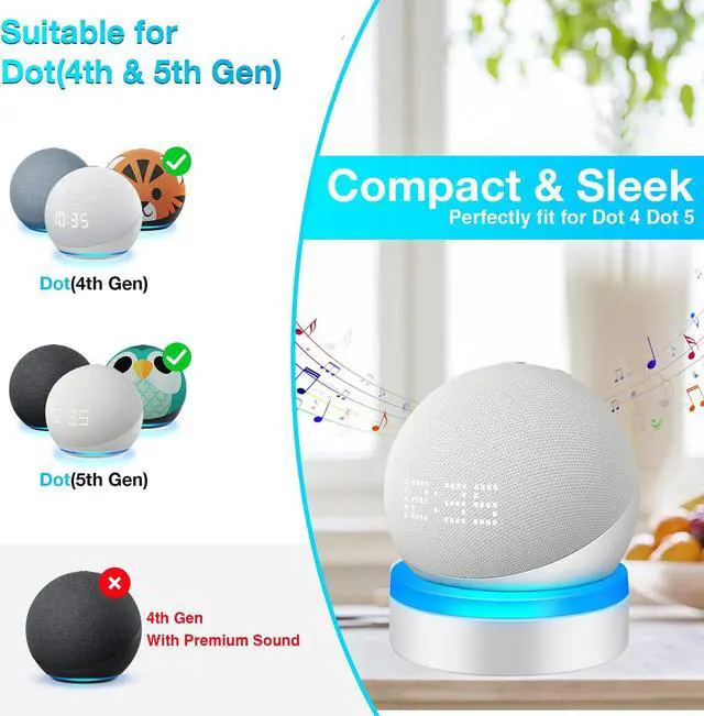 Alt view image 2 of 5 - ZUOLACO Table Holder for Echo Dot 4th/5th Generation, Stand Mount Base with Light Guide for Echo Dot 4th/5th Gen, Built-in Cable Management(2pack,White)