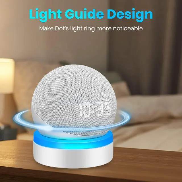 Alt view image 3 of 5 - ZUOLACO Table Holder for Echo Dot 4th/5th Generation, Stand Mount Base with Light Guide for Echo Dot 4th/5th Gen, Built-in Cable Management(2pack,White)