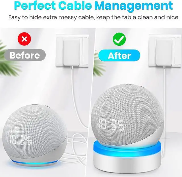 Alt view image 4 of 5 - ZUOLACO Table Holder for Echo Dot 4th/5th Generation, Stand Mount Base with Light Guide for Echo Dot 4th/5th Gen, Built-in Cable Management(2pack,White)