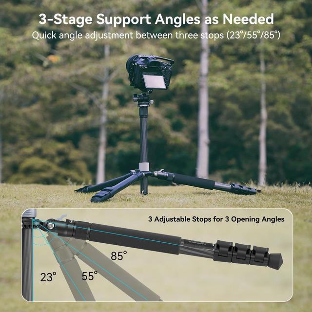Alt view image 5 of 5 - SmallRig AP-20 Carbon Fiber Tripod, 62.2" Camera Tripod Monopod with Center Column, Compact Lightweight Tripod with 360deg Ball Head, Payload 26.5 lbs, Quick Release Plate, for DSLR Camera - 4059