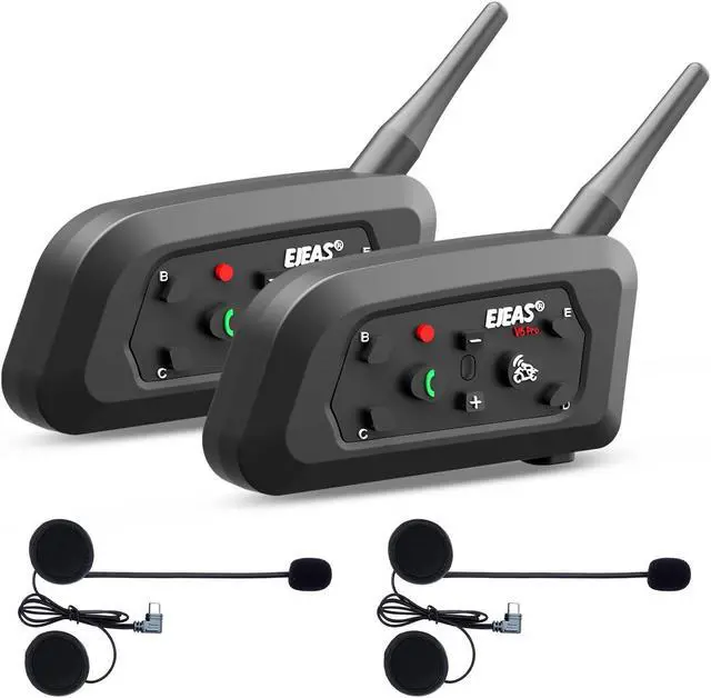 Main image of EJEAS V6 Motorcycle Bluetooth Headset, 2 Riders Motorcycle Intercom Helmet Communication System with Noise Reduction and Bluetooth 5.1 for Motorcycling Skiing and Climbing (2 Pack)