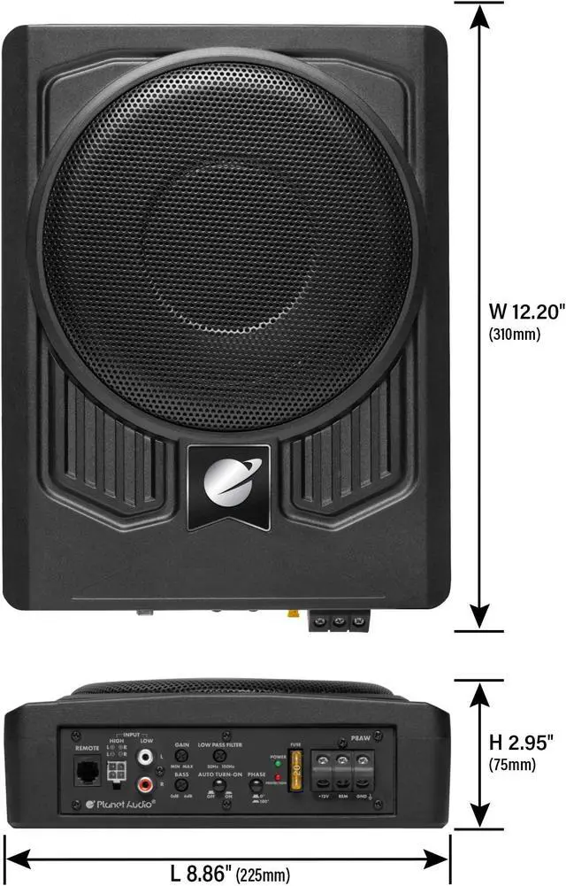 Alt view image 4 of 5 - Planet Audio P8AWK Low Profile 8 Inch Under Seat Powered Car Subwoofer - 800 High Output, Built-in Amplifier, for Truck, Boxes and Enclosures, Remote Subwoofer Control