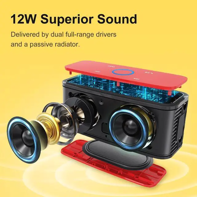 Alt view image 2 of 5 - DOSS SoundBox Touch Wireless Bluetooth Speaker with HD Sound and Bass, IPX5 Water-Resistant, 20H Playtime, Handsfree, Portable for Office, Home, Outdoor, Travel-Red