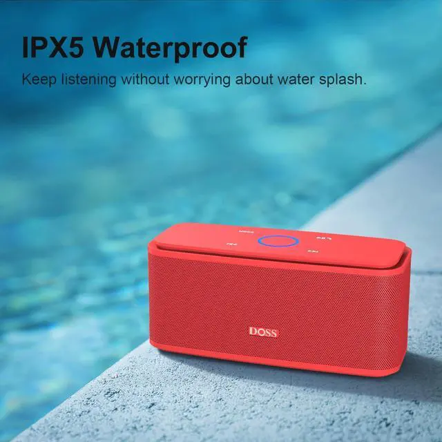 Alt view image 4 of 5 - DOSS SoundBox Touch Wireless Bluetooth Speaker with HD Sound and Bass, IPX5 Water-Resistant, 20H Playtime, Handsfree, Portable for Office, Home, Outdoor, Travel-Red