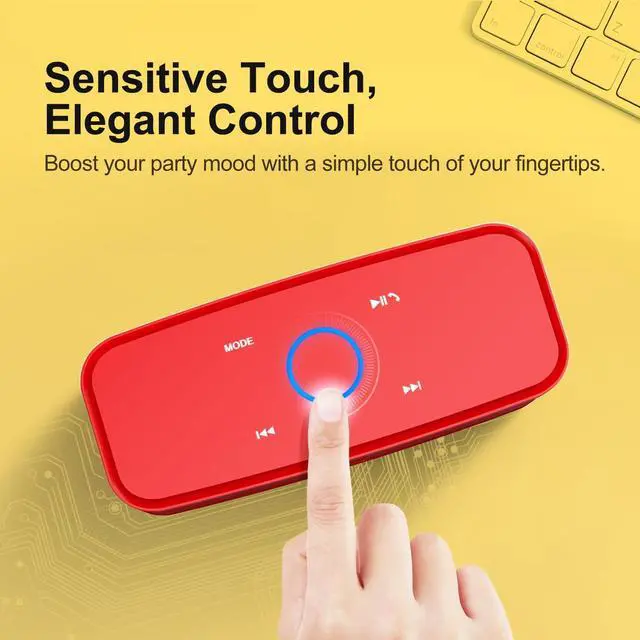 Alt view image 3 of 5 - DOSS SoundBox Touch Wireless Bluetooth Speaker with HD Sound and Bass, IPX5 Water-Resistant, 20H Playtime, Handsfree, Portable for Office, Home, Outdoor, Travel-Red