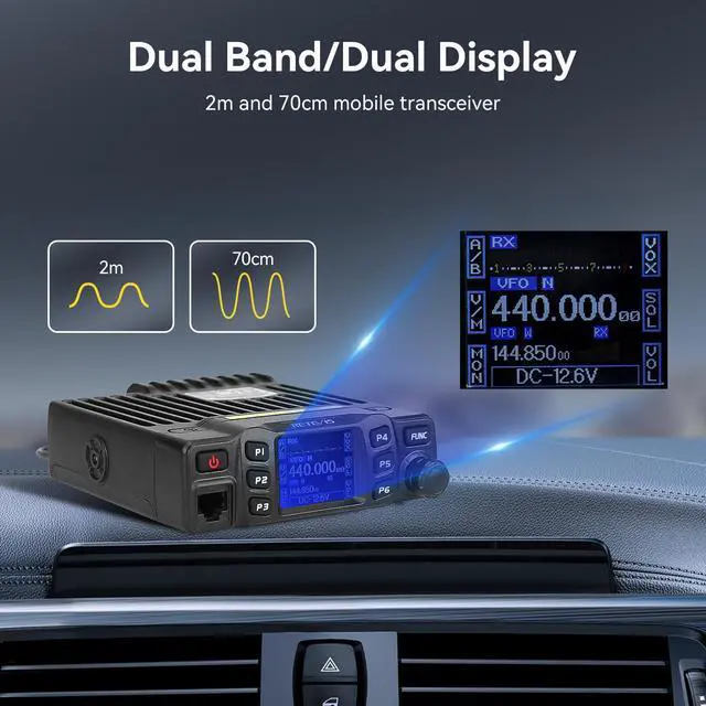 Alt view image 3 of 5 - Retevis RT95 Mobile Ham Radio, Dual Band Mobile Radio, Chirp, Dual Speaker, Rotatable LCD Display, 2m 70cm Ham Radio Base Station, Mobile Transceiver with Cable