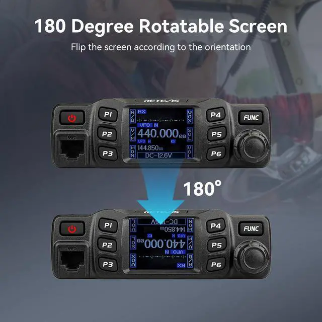 Alt view image 4 of 5 - Retevis RT95 Mobile Ham Radio, Dual Band Mobile Radio, Chirp, Dual Speaker, Rotatable LCD Display, 2m 70cm Ham Radio Base Station, Mobile Transceiver with Cable