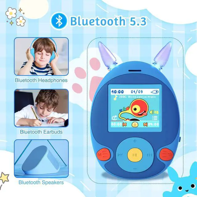 Alt view image 3 of 5 - BluKaSa 64GB MP3 Player for Kids, Kids MP3 Player with Bluetooth, Front Speaker, Games, Recorder, Ear Lights, Alarm, Kids Music Player Expandable Up to 128GB(Earbud, Aux Cable, Lanyard Included)