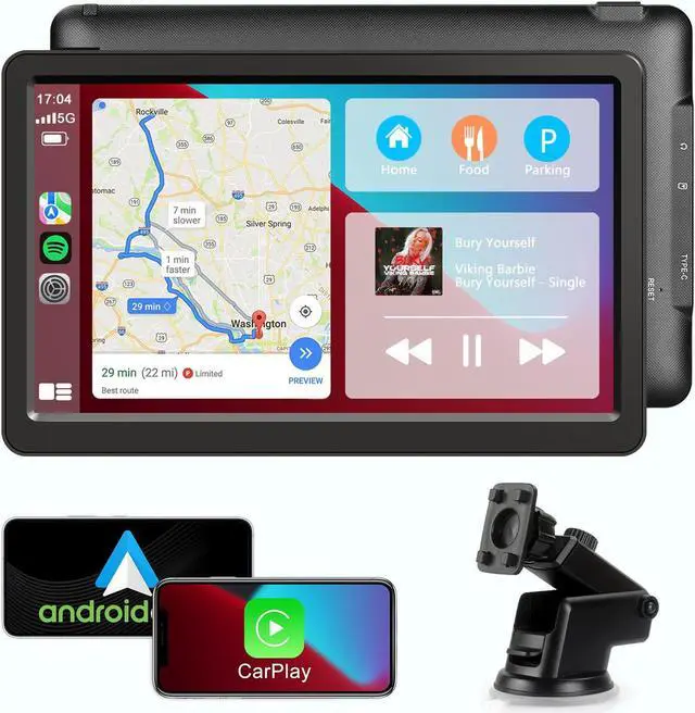 Main image of Car GPS Navigation Compatible Wireless Apple CarPlay Android Auto 9" HD Touch Screen, Portable Bluetooth GPS Navigation Mirror Link Music Video Player Airplay/Siri/AUX/Android