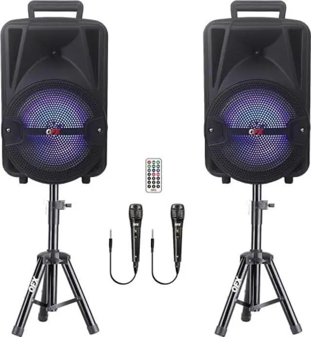 Main image of QFX PBX-800TWS 8-Inch TWS Bluetooth Stereo PA System with 2 8" Speakers, 2 Microphones, 2 Stands, and a Remote Control