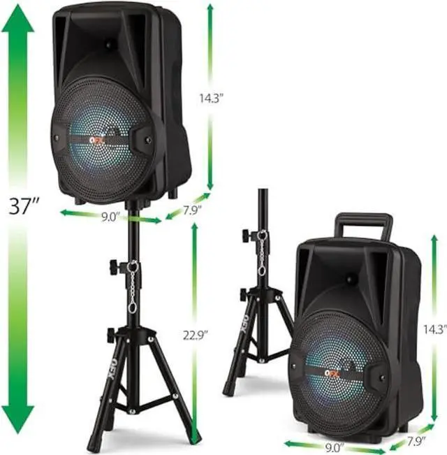 Alt view image 4 of 5 - QFX PBX-800TWS 8-Inch TWS Bluetooth Stereo PA System with 2 8" Speakers, 2 Microphones, 2 Stands, and a Remote Control