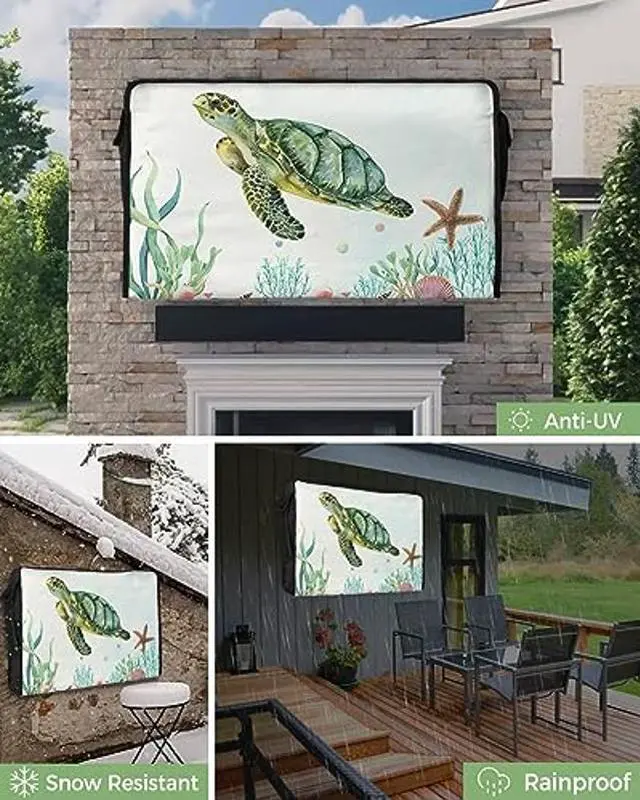 Alt view image 5 of 5 - Outdoor TV Cover Ocean Turtle Waterproof Weatherproof TV Covers for 30 to 32 Inch Outside Flat Screen TV Protector Shield 30"W x 19"H x 4.5"D