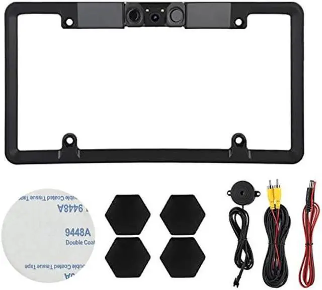 Main image of License Plate Camera, 3 in 1 Car License Plate Frame Parking Sensor Rearview Reverse Backup Camera 2LED