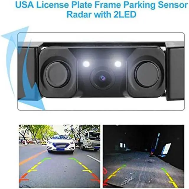 Alt view image 3 of 5 - License Plate Camera, 3 in 1 Car License Plate Frame Parking Sensor Rearview Reverse Backup Camera 2LED