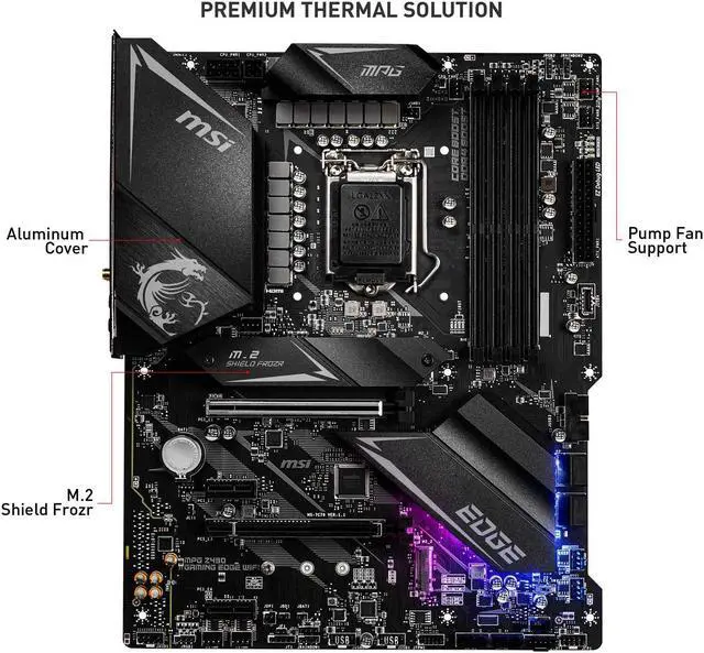 Alt view image 3 of 5 - MSI MPG Z490 GAMING EDGE WIFI ATX Gaming Motherboard (10th Gen Intel Core, LGA 1200 Socket, DDR4, CF, Dual M.2 Slots, USB 3.2 Gen 2, Wi-Fi 6, DP/HDMI, Mystic Light RGB)