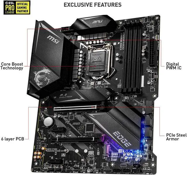 Alt view image 2 of 5 - MSI MPG Z490 GAMING EDGE WIFI ATX Gaming Motherboard (10th Gen Intel Core, LGA 1200 Socket, DDR4, CF, Dual M.2 Slots, USB 3.2 Gen 2, Wi-Fi 6, DP/HDMI, Mystic Light RGB)
